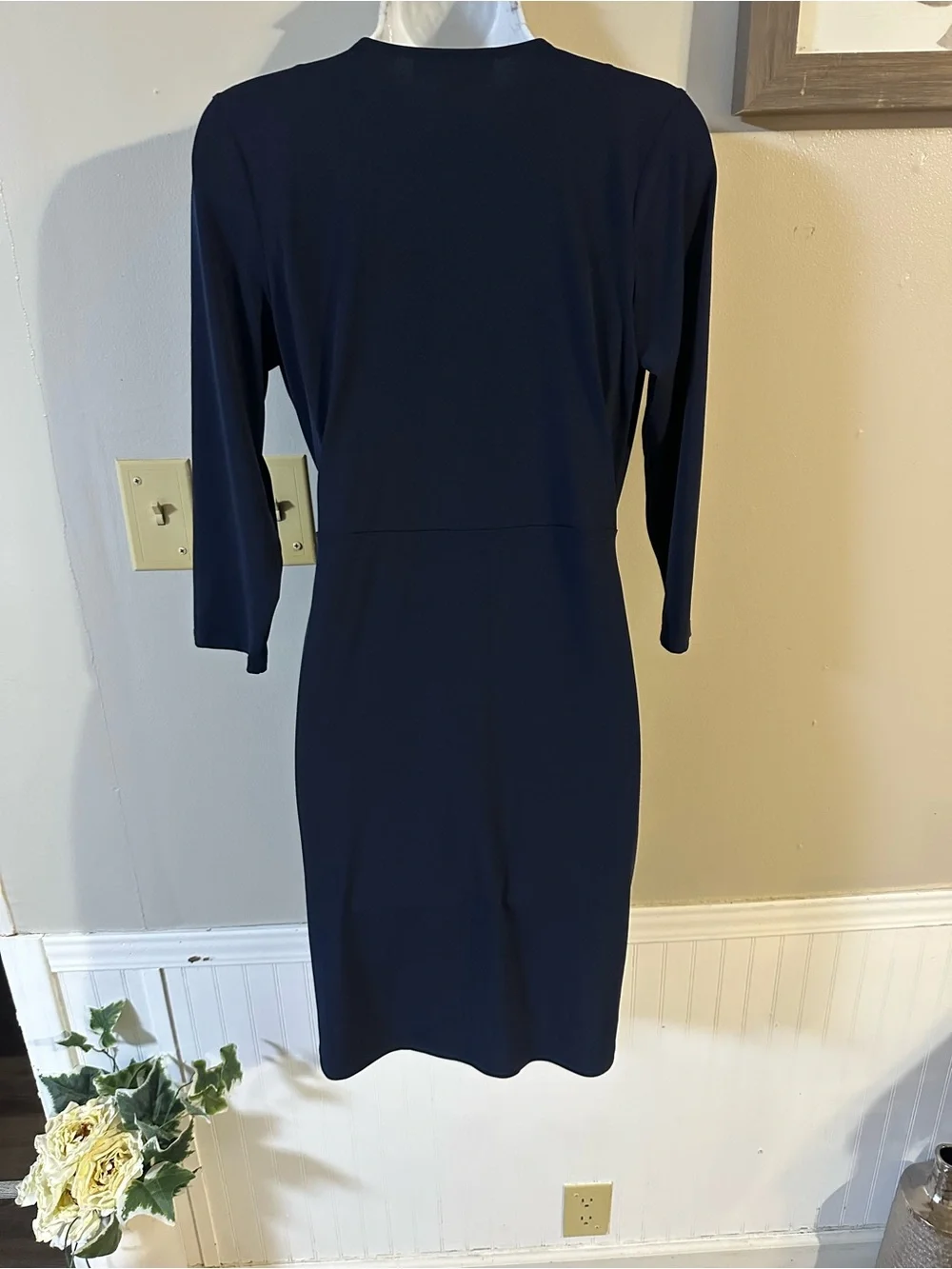 Michael Kors Navy Faux-Wrap Long Sleeve Dress